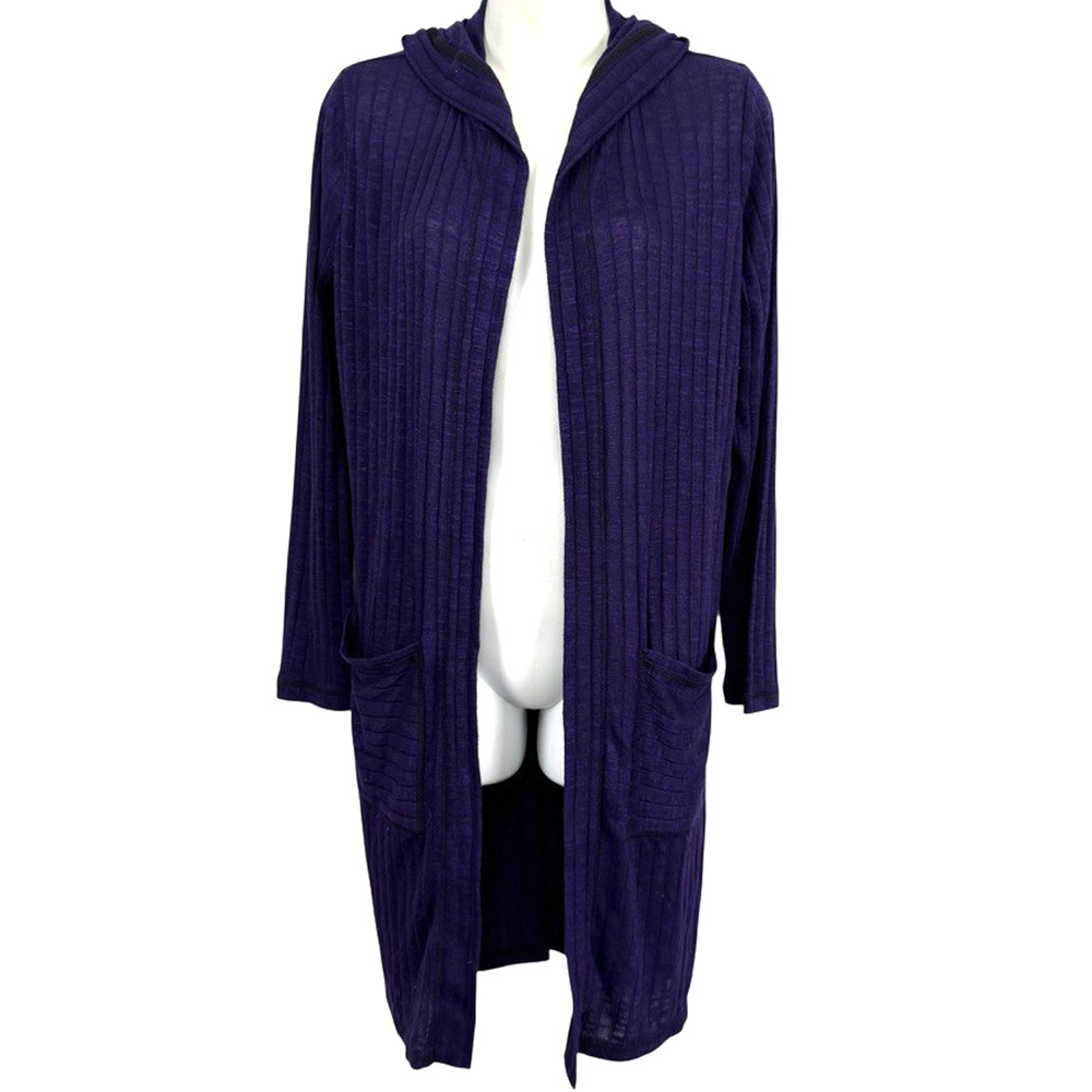Chicos Zenergy Purple Longline Duster Hooded Cardigan Ribbed Sweater Thin 0/ S